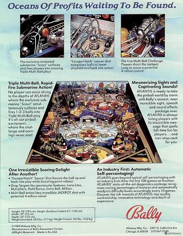 1989 Bally Atlantis Pinball Flyer 