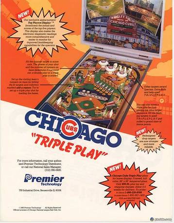 1985 Gottlieb Premier Chicago Cubs Triple Play pinball super kit 